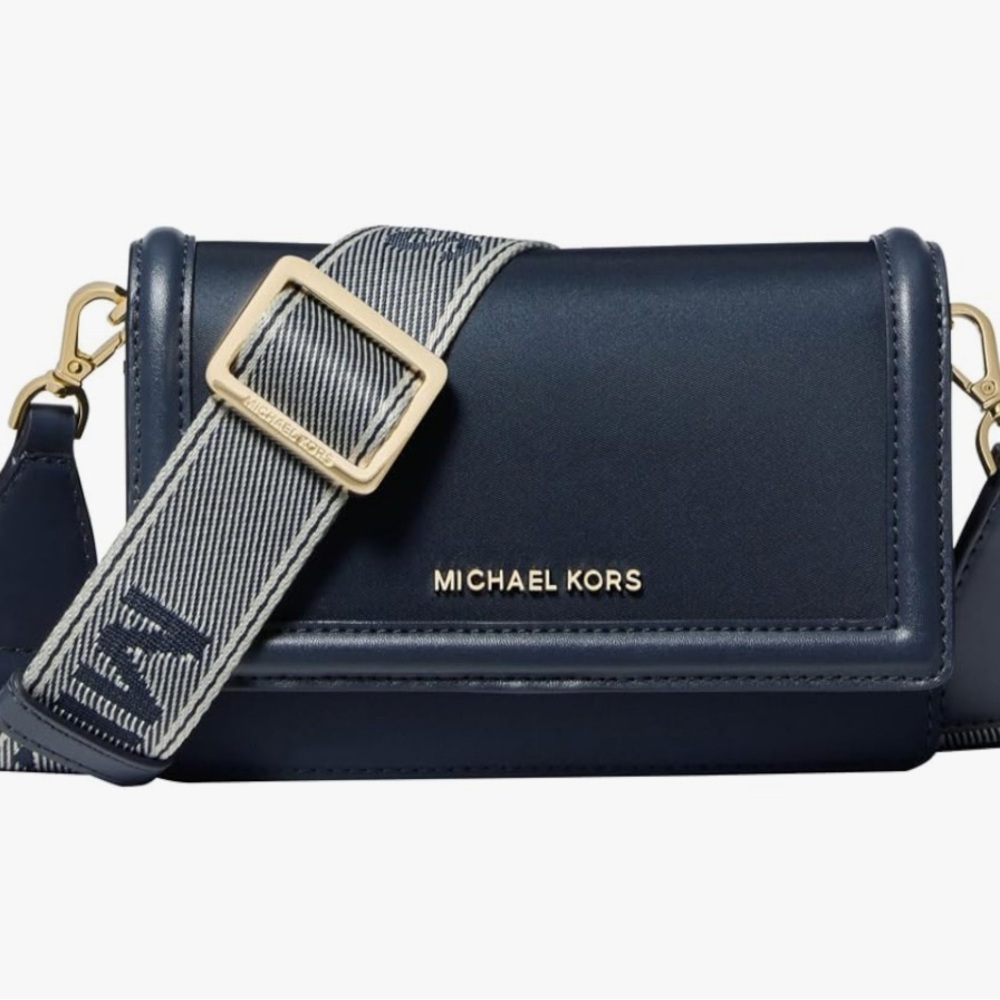 Michael Kors Dark Blue Crossbody Bag with Gold Accents